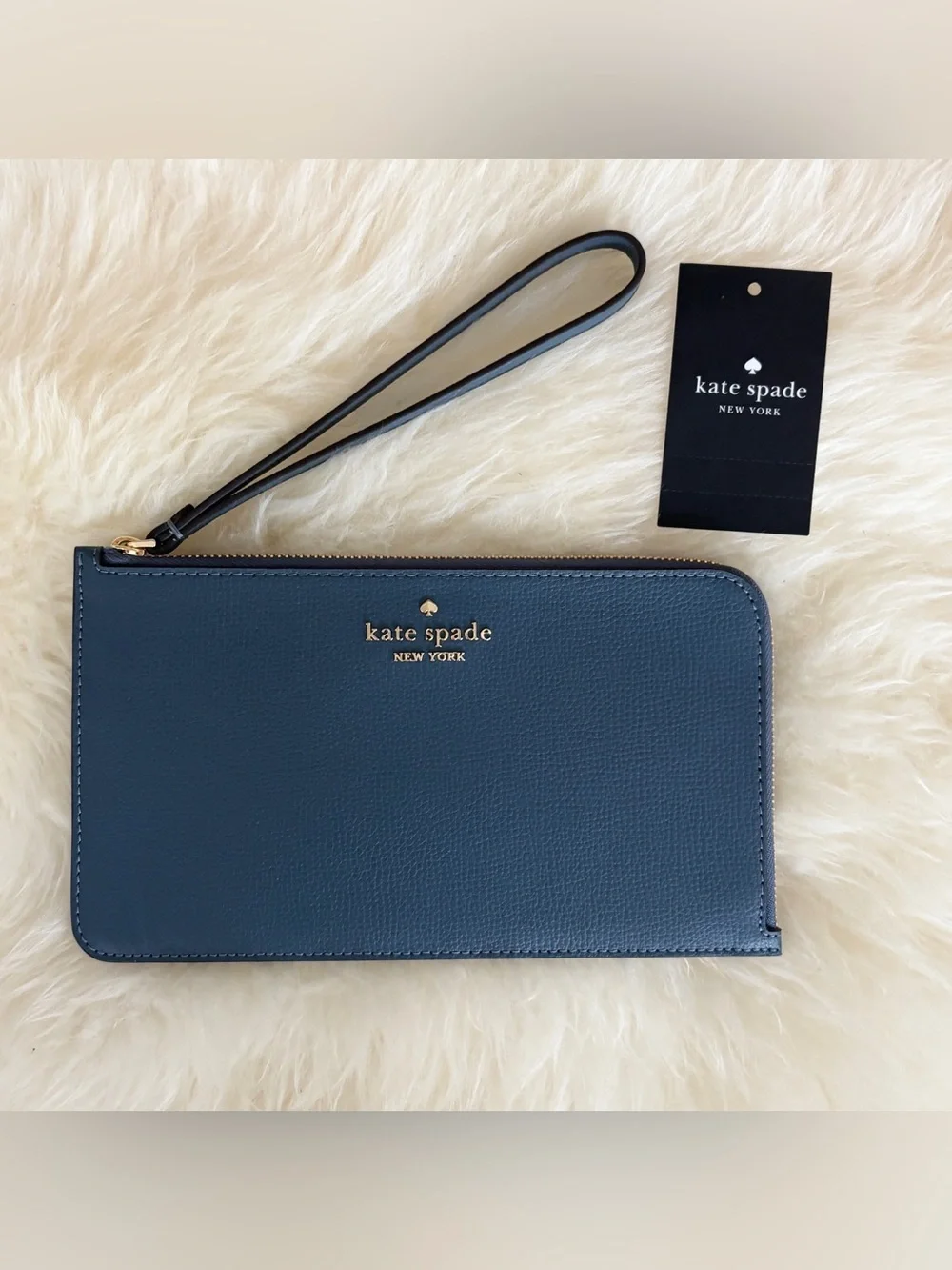 Kate Spade Lucy Refined Grain Leather Zip Wristlet Bluestone